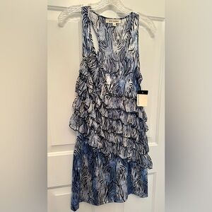 Steve Madden Blue Animal Print Ruffle Mini Dress NWT Junior Size 7 Boho Festival